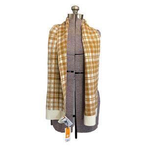 Timberland FabFitFun Buffalo Plaid Ribbed Scarf NWT OS Brown Orange Acrylic